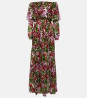 [Costarellos] Costarellos Floria devoré silk-blend chiffon gown AU 14 red