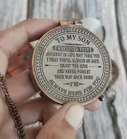 To My Son Compass Personalized Engraved Compass with Leather Case/ Gift for Son