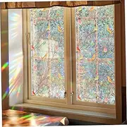 Window Privacy Film Stained Glass 79x18 Colorful Bird Privacy Film Electrostatic Adherence Nonopaque Reusable PVC Rainbow Window Cling for Home, Hotel