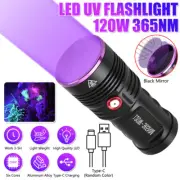 120W Ultraviolet Light 365nm UV Blacklight Torch 6* LED Flashlight USB Charging