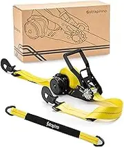 Strapinno Retractable Ratchet Tie-Down Strap 2in x 16ft Heavy-Duty with Snap Hooks, 10,000lbs Breaking Strength, 3,333lbs Working Load Limit, Includes 36in Axle (1 PC) Yellow,Black