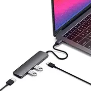 Satechi Slim Type-C Multi-Port Adapter with USB-C Pass-Through, 4K HDMI, USB 3.0 - for M2/ M1 MacBook Pro/Air, M2/ M1 iPad Pro/Air, M2 Mac mini, iMac M1 (Space Gray)