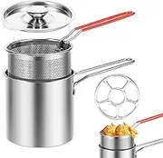 Deep Fryer Pot with Strainer Basket and Handle, Stainless Steel Frying Pan, Mini Deep Oil Fryer with Lid, Portable Food Cooking Pot for Frying Fish Shrimp Chicken and Fries (Style 02)