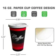 500 Pack - 16 Oz. Disposable Poly Paper Hot Tea Coffee Cups w/ Flat White Lids