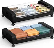 Under Bed Storage with Wheels and Lid, Under Bed Rolling Storage with 50L Large Capacity, Under The Bed Storage for Bedroom Under Bed Storage Containers for Clothes Shoe Blanket Toy Book(2 Pack)