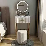 Small Dressing Table with Mirror and Drawers,Makeup Vanity with Lights,Modern Vanity Makeup Writing Desk with Make-up Stool(White,50cm)