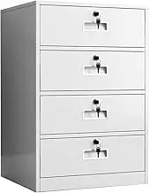 Metal 4 Drawer File Cabinet with Lock for Home Office Vertical Steel Filing Cabinet Under Desk for A4/Legal/Letter Files Secure and Space Saving Storage Solution (White)