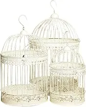 Iron Made Antiqued White Finish W30xDP30xH55 cm + W25xDP25xH48 cm + W19xDP19xH35 cm Sized Three-cage Set
