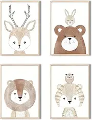 Children's Room Pictures, Set of 4 DIN A4 Poster Set, Wall Pictures, Children's Room Posters, Decorative Pictures, Girls and Boys, Baby Room Decoration, Wall Poster Premium (Four Friends)