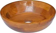 Bathroom Vessel Sink Countertop Round Wood Basin Modern Above Counter Hand Wash Basin, Bathroom Vanity Basin, Φ40x10 cm Brown