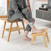 [Giantex] 2PCS Shower Seat Bench with Foot Stool, Bamboo Foot Rest Stand for Shaving Legs and Pedicure, Non-Slip Shower Stool Set with Underneath Storage Shelf for Home Bathroom Indoor Outdoor, Natural
