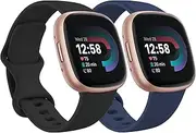[Bakcuby] Band for Fitbit Versa 4 Versa 3 Bands, Sense 2 Band & Sense Band, Soft Silicone Sport Watch Strap Replacement Wristband for Fitbit Versa 4 / Versa 3 / Sense 2 / Sense, Women Men Small Large, 2 Pack
