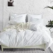 Mozeo White Grid Duvet Cover Set with Zipper Closure 2Pcs (1 Duvet Cover + 1 Pillowcase) Bed Quilt Cover Decor (Twin White)