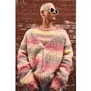 Mens Red Oversized Boxy Brushed Stripe Knitted Cardigan