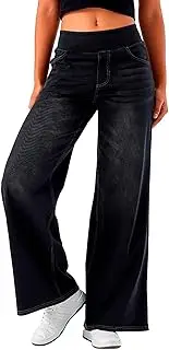 [Valtorixia] Pull on Flare Jeans for Women, Trendy Stretchy High Waisted Bell Bottom Skinny Boot Cut Jeans Legging for Women
