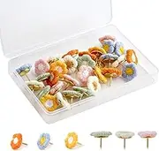 KINBOM Flower Push Pins, 30pcs Flower Thumb Tacks Decorative Push Pins Bulletin Board Tacks Color Push Pin for Map Cork Board Photo Display Office Home (6 Colors)