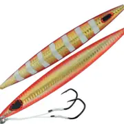 40gm Storm Gomoku Kensaki Jig Pre-Rigged With Twin VMC Assist Hooks - Hologram Gold Red Zebra