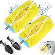 [Zurligi] 2 Pcs Shoe Washing Bags, Shoes Laundry Machine Bag with Adjustable Shoe Trees, Reusable and Durable Zipper Plush Washing Bag for Sneakers, Trainers, Tennis Shoes, Slippers