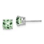 14k White Gold 6mm Cushion Checker-Cut Green Quartz Earring