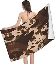 JBYJBX Brown Cowhide Art Print Beach Towel Quick Dry Sandproof Microfiber Beach Bath Towel for Travel Pool Camping