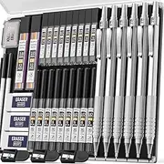 Nicpro 35PCS Metal Mechanical Pencils Set, Art Drafting Pencil 0.5, 0.7, 0.9 mm & 3PCS 2mm Graphite Lead Refills, Eraser, Sharpener, Case