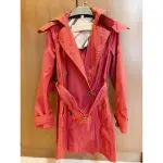 BURBERRY 風衣外套正品女版修身長版排扣格紋風衣外套紅