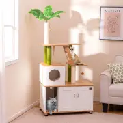 CostwayCat Tree with Litter Box Enclosure and Cat Tower-White