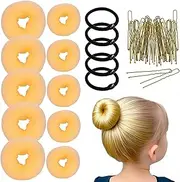 10 Pcs Hair Bun Maker - Donut Bun Maker for Hair(5 medium and 5 small),Ballet Bun for Women and Kids with Elastic Hair Ties, Hair Pins(Golden)