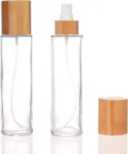 12 Pcs Empty 5Oz /150Ml Bamboo Lid Clear Glass Spray Bottle with Fine Mist Despe