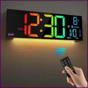 16.2'' Large Digital Wall Clock with Remote Control Big LED/Dual Alarm/8 RGB