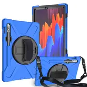 Catzon OnePiece Tablet Case Anti-Fall Protection With Hand+Neck Strap Pencil Holder For Samsung Galaxy Tab S7/S7 Plus 2020-Blue