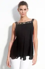 Elie Tahari Tamar Sequin Trim Chiffon Bittersweet Brown Blouse Top L $268
