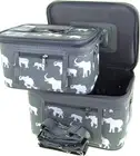 Elephant Print 2 Piece Train Case Cosmetic Set Travel Toiletry Luggage-Grey