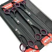 8.0 inches Professional Dog Grooming Scissors Set Straight & thinning & Curved & chunkers 4pcs in 1 Set (with Comb)