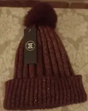 MARCUS ADLER one-size winter knit hat with pom-pom. Chic burgundy.