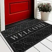 Yimobra Welcome Door Mat, Heavy Duty Sturdy Front Door Mat for Home Entrance, Garage and Garden Outside Entryway Floor Mat, Non Slip, Fade Resistant, Easy Clean, 29.5 x 17 Inch, Black