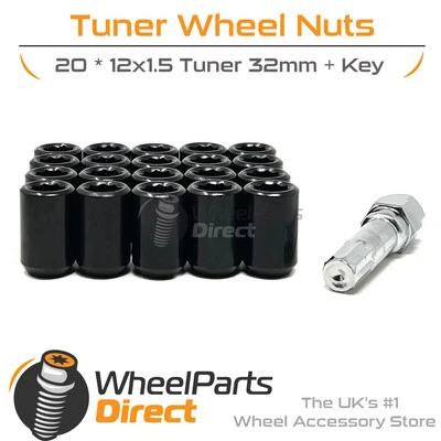 Wheel Nuts (20) 12x1.5 Tuner Black for Mazda CX-7 06-12 on Aftermarket Wheels