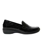 [Wide Steps] Maestro Flat Shoes in Black Patent Croc