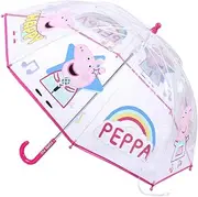 CERDÁ Life's Little Moments 240000657 Peppa Pig Manual Transparent Umbrella Wind Resistant with Rod Protection System for More Safety, Pink, One Size