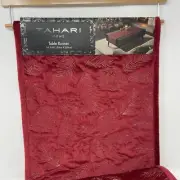 Tahari Home Christmas Holiday Table Runner Quilted 14X90 Red, Pine Cones