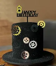 Acrylic Gears Robot Cake Toppers Happy Birthday Decoration for Kid Party Supplies Steampunk or Mechanical Theme Celebrations