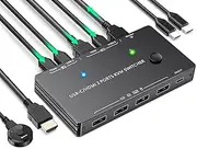 HDMI USB Type C KVM Switch, 2 Computers Share 1 Monitor and USB Devices with USB C Cable, Support 4K 60Hz 10Gbps, Power Delivery 100W