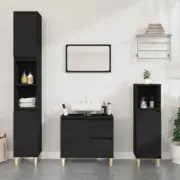 Wooden Bathroom Cabinet Vanity Storage Rack Shelf Cupboard Black 30x30x100cm