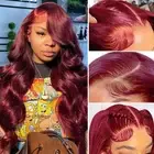 Burgundy 13x4 Lace Front Wigs Human Hair Body Wave Glueless Wine Red 99j Colo...