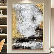 Brown Gold Canvas Wall Art - Vintage Abstract Painting Black White Yellow Pictures for Living Room Bedroom - 16x24inch Frameless