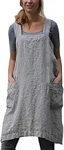 Women's Casual Cotton Linen Cross Bandage Gardening Works Cooking Baking Aprons Pinafore Dresses