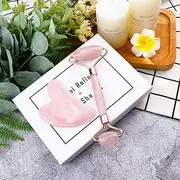 Real Jade Roller for Face, Pink Facial Roller Gua Sha Set, 100% Natural Rose Quartz Jade Massager Stone for Face Eye Neck Anti-aging Slimming & Firming