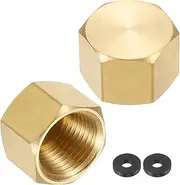 uxcell 2Pcs Brass Hex Head Plug Compression Cap Fitting Stop Valve Cap, 3/8" NPT Hex Thread Pipe Fitting Flare Cap Tubing Ends Sealing Cap with Gasket for Air Conditioner, Water, Gold