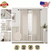 Light Filtering Beige Linen Blend Curtains 2 Panel Set - 72" Long for All Rooms
