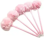 Needle Gel Ink Pens 5 PCS Pink Pom Pom Pen Fluffy Pompoms Plastic Rollerball Pen Signature Ball Point Pens Cartoon Ball Pen for Kids Children Students Women